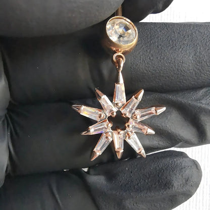 Rose Gold Star Dangle Navel Ring Belly Button Piercing crafted by 14G Surgical Steel 316L