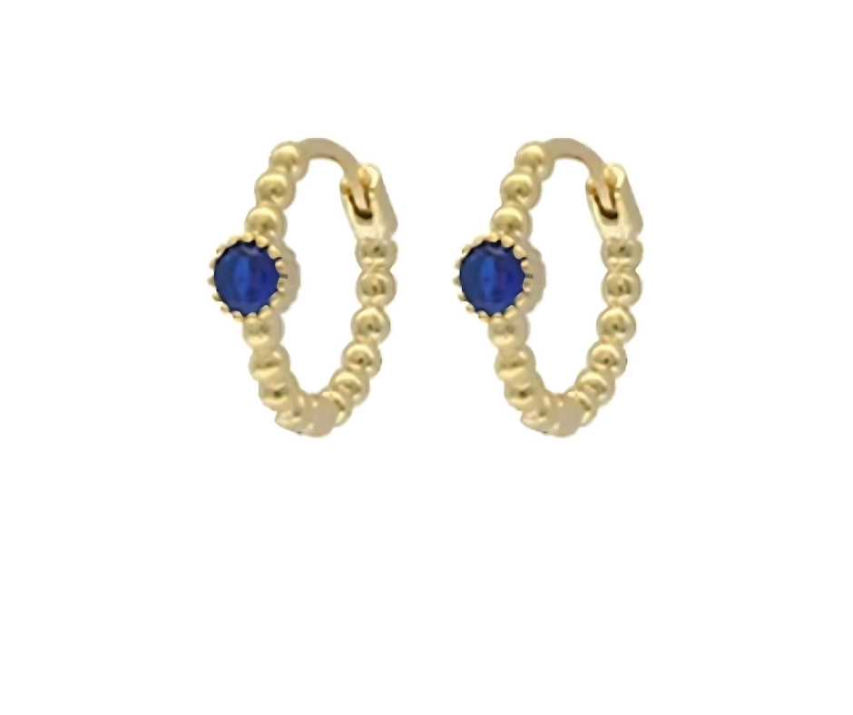 Royal Blue Zirconia Tiny Hoop Ear Piercing Pair - 18K Gold Plated Sterling Silver 925