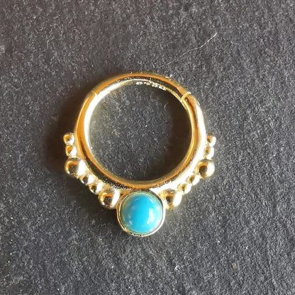 Septum / Daith Piercing Ring Turquoise 18K Gold Plated 925- Hypoallergenic Jewelry