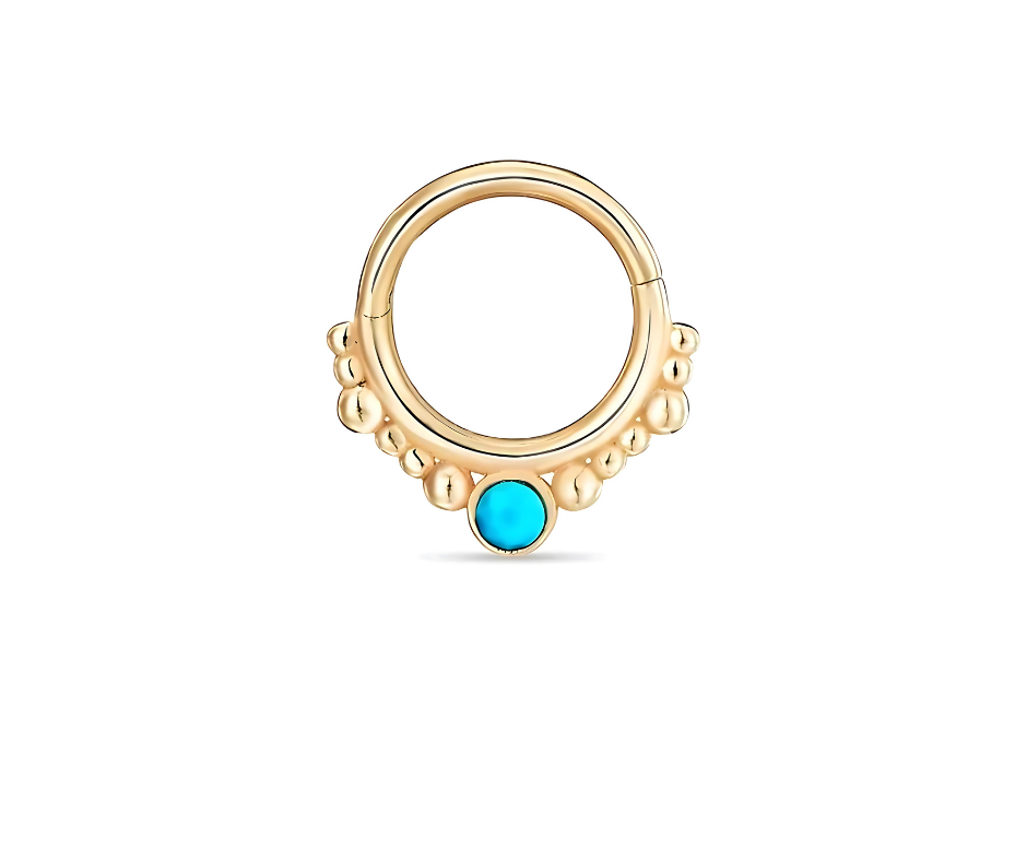 Septum / Daith Piercing Ring Turquoise 18K Gold Plated 925- Hypoallergenic Jewelry