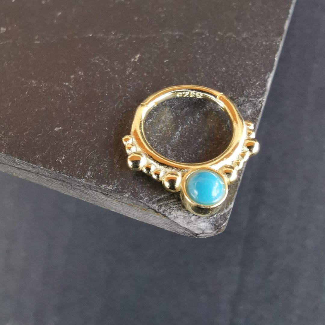 Septum / Daith Piercing Ring Turquoise 18K Gold Plated 925- Hypoallergenic Jewelry No23Co