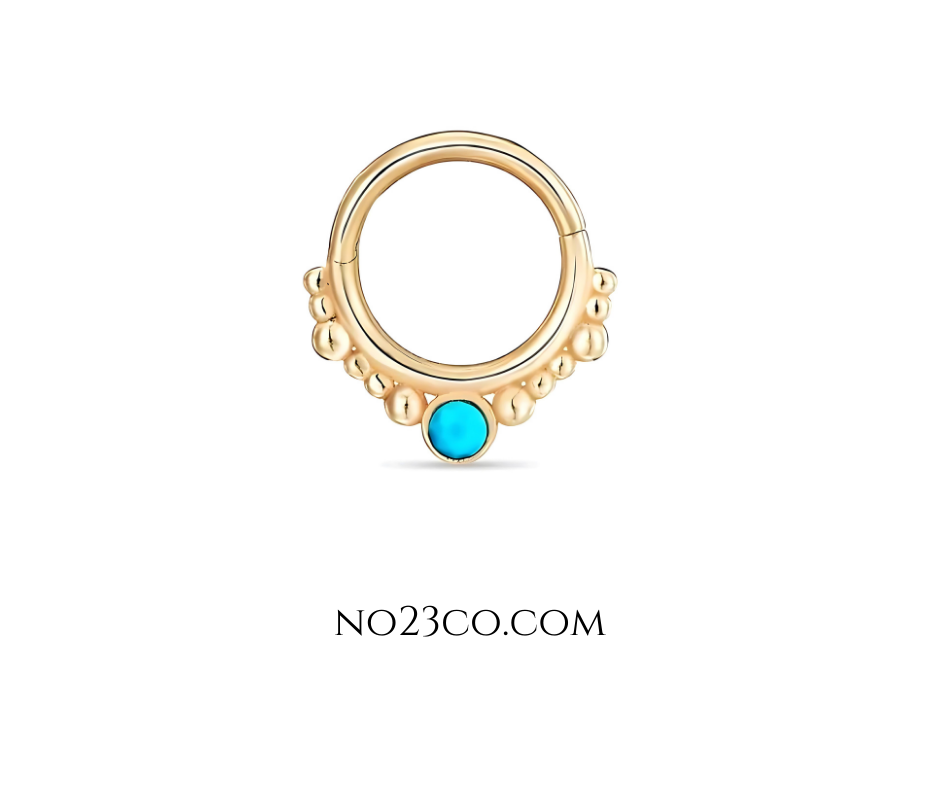 Septum Ring / Daith Piercing Ring Gold and Turquoise 18K Gold Plated 925