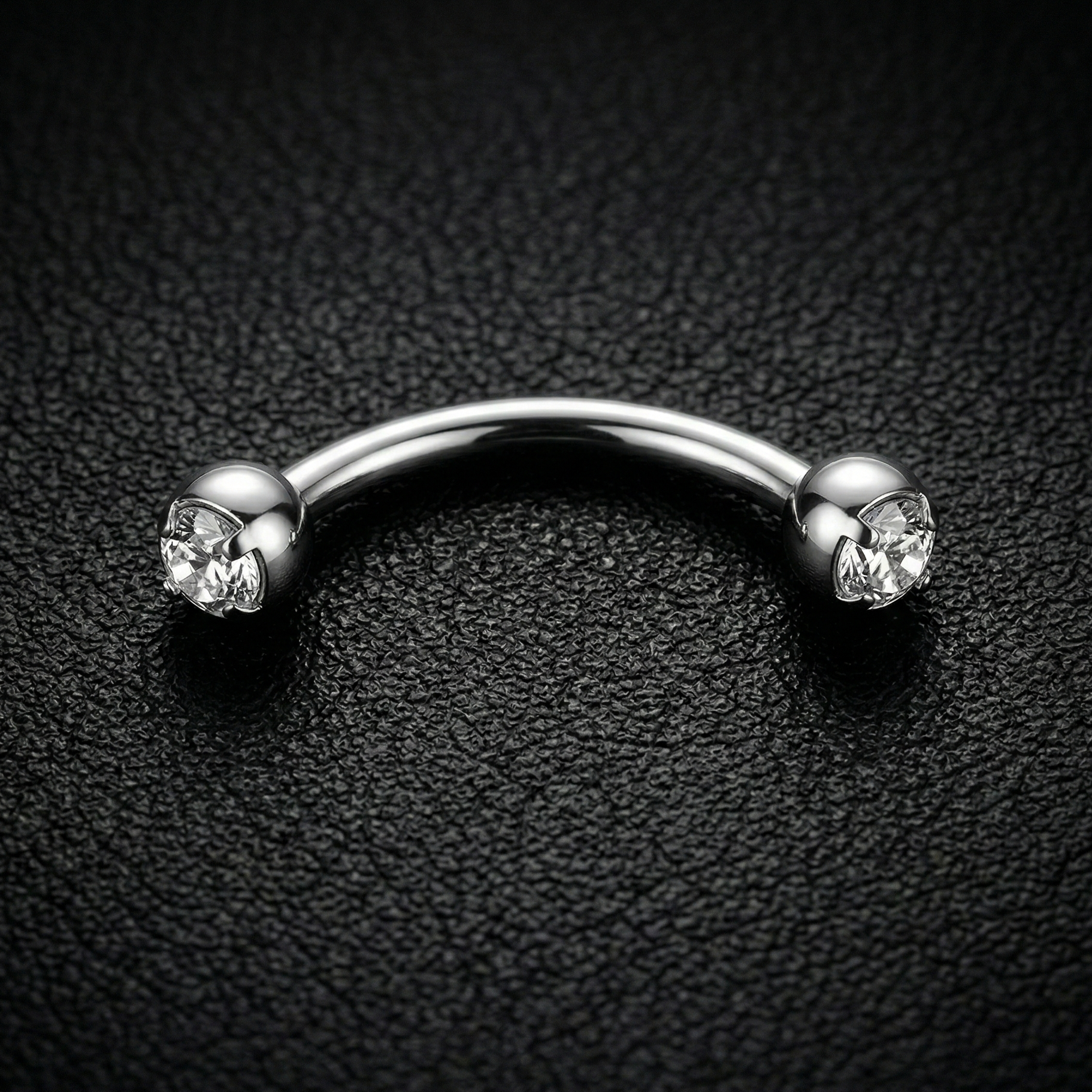 Silver Barbell for Eyebrow /Rook Piercing with Cubic Zirconia Ball Closures – 16G Stainless Steel Jewelry by no23co