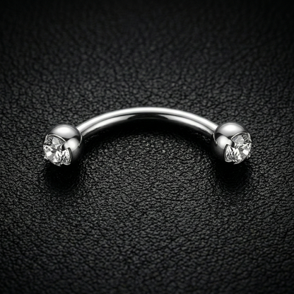 Silver Barbell for Eyebrow /Rook Piercing with Cubic Zirconia Ball Closures – 16G Stainless Steel Jewelry by no23co