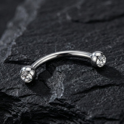 Silver Barbell for Eyebrow or Rook Piercing with Cubic Zirconia Ball Closures – 16G Stainless Steel Jewelry
