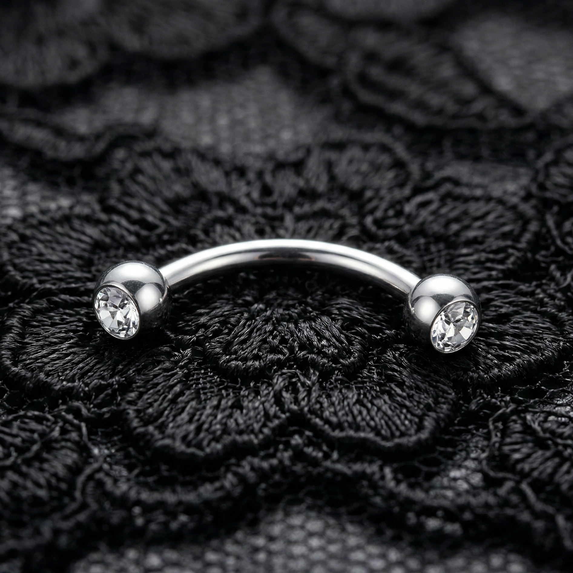 Silver Barbell for Eyebrow or Rook Piercing with Cubic Zirconia Ball Closures – 16G Stainless Steel Jewelry by no23co