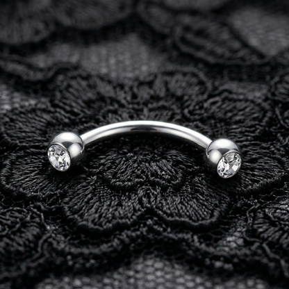 Silver Barbell for Eyebrow or Rook Piercing with Cubic Zirconia Ball Closures – 16G Stainless Steel Jewelry by no23co