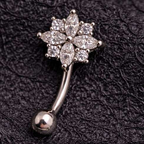 Silver Barbell with Star Eyebrow or Rook Piercing – 16G Stainless Steel Jewelry