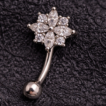 Silver Barbell with Star Eyebrow or Rook Piercing – 16G Stainless Steel Jewelry