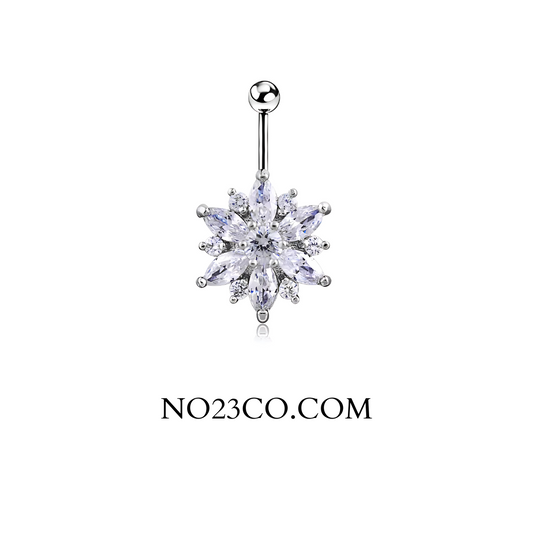 Silver Flower Navel Ring Belly Button Piercing Jewelry crafted from hypoallergenic 14G Surgical Steel 316L