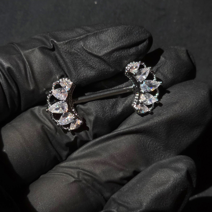 Silver Nipple Bar with Detailed Crown Cubic Zirconia - 14G Surgical Steel 316L by No23Co Jewellery