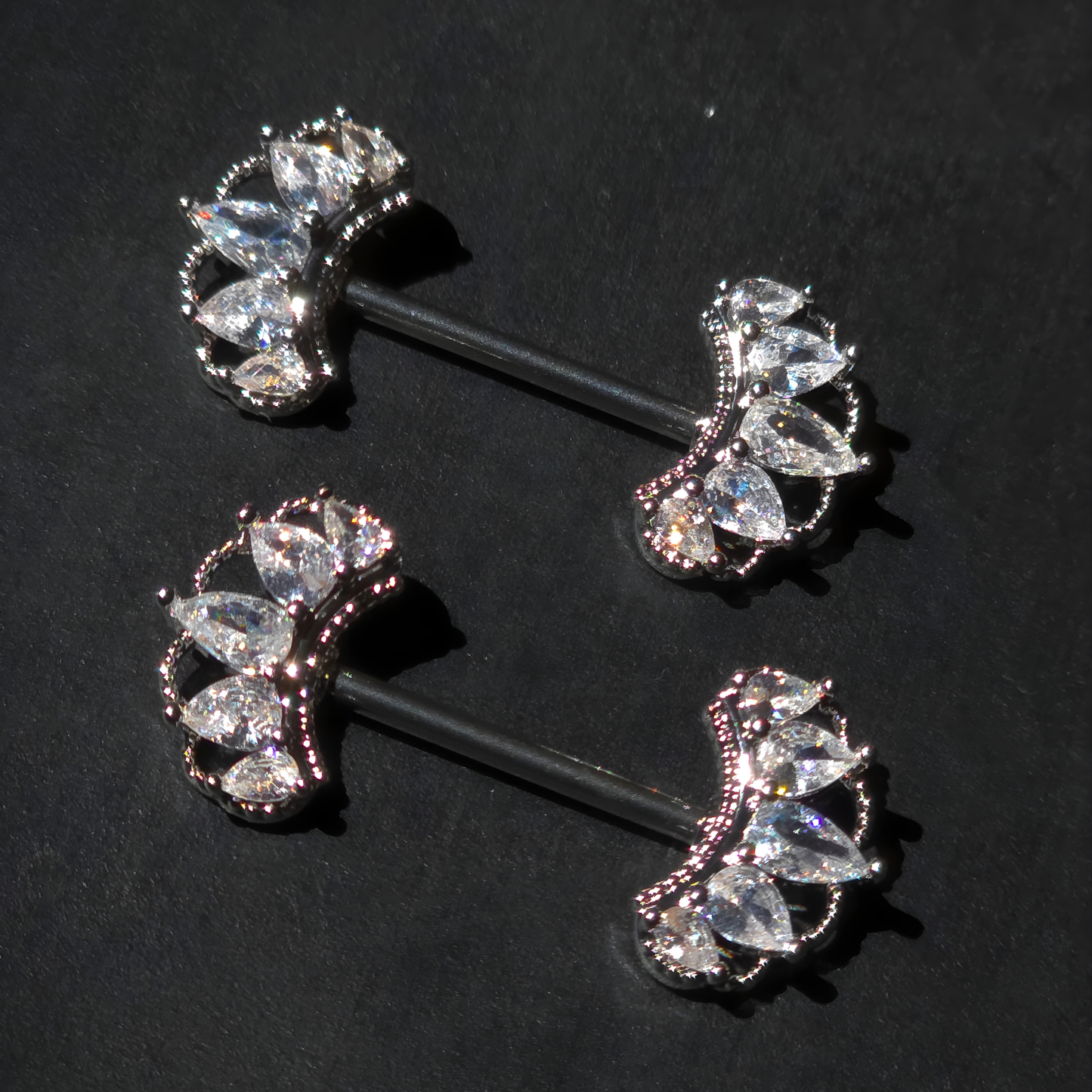 Silver Nipple Bars with Detailed Crown Cubic Zirconia - 14G Surgical Steel 316L by No23Co Jewellery
