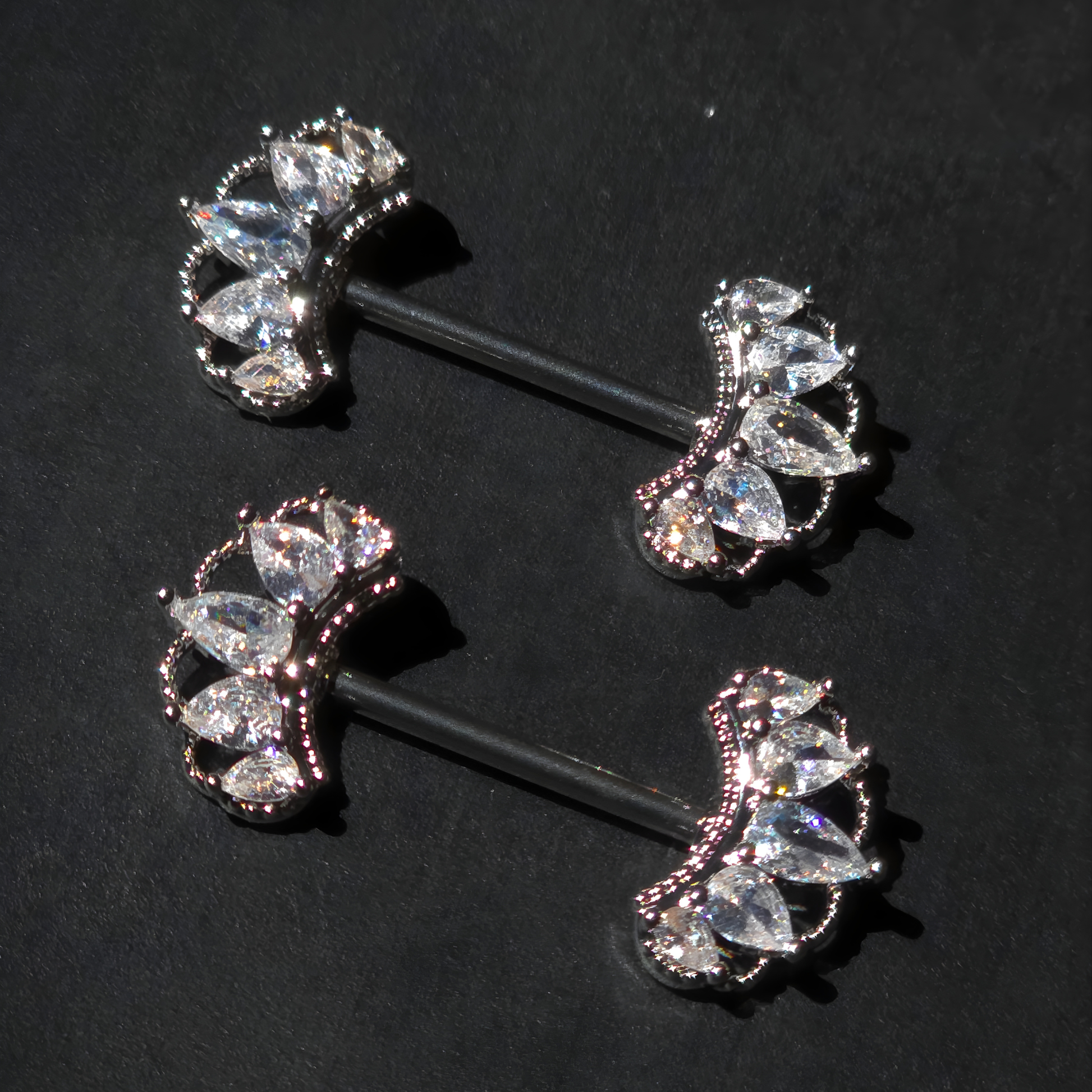 Silver Nipple Bars with Detailed Crown Cubic Zirconia - 14G Surgical Steel 316L by No23Co Jewellery