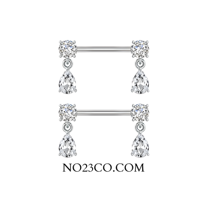 Silver Nipple Bars with Drop Dangly Ends - 14G Surgical Steel 316L