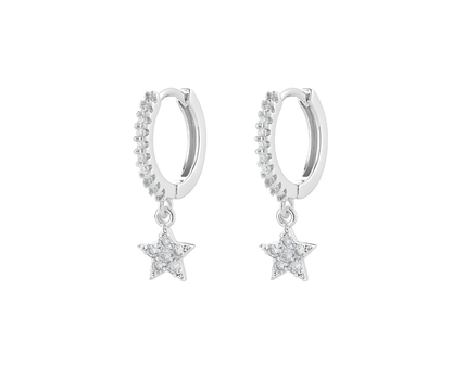 Silver Plated Earrings 925 Sterling Silver Star and CZ Droplets - Ear Piercing -No23Co