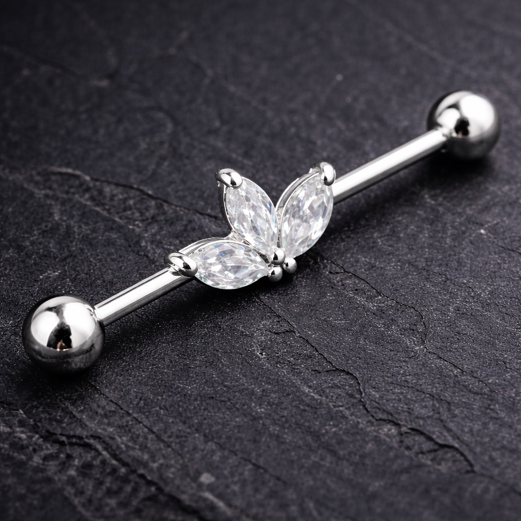 Industrial earring on a dark textured background