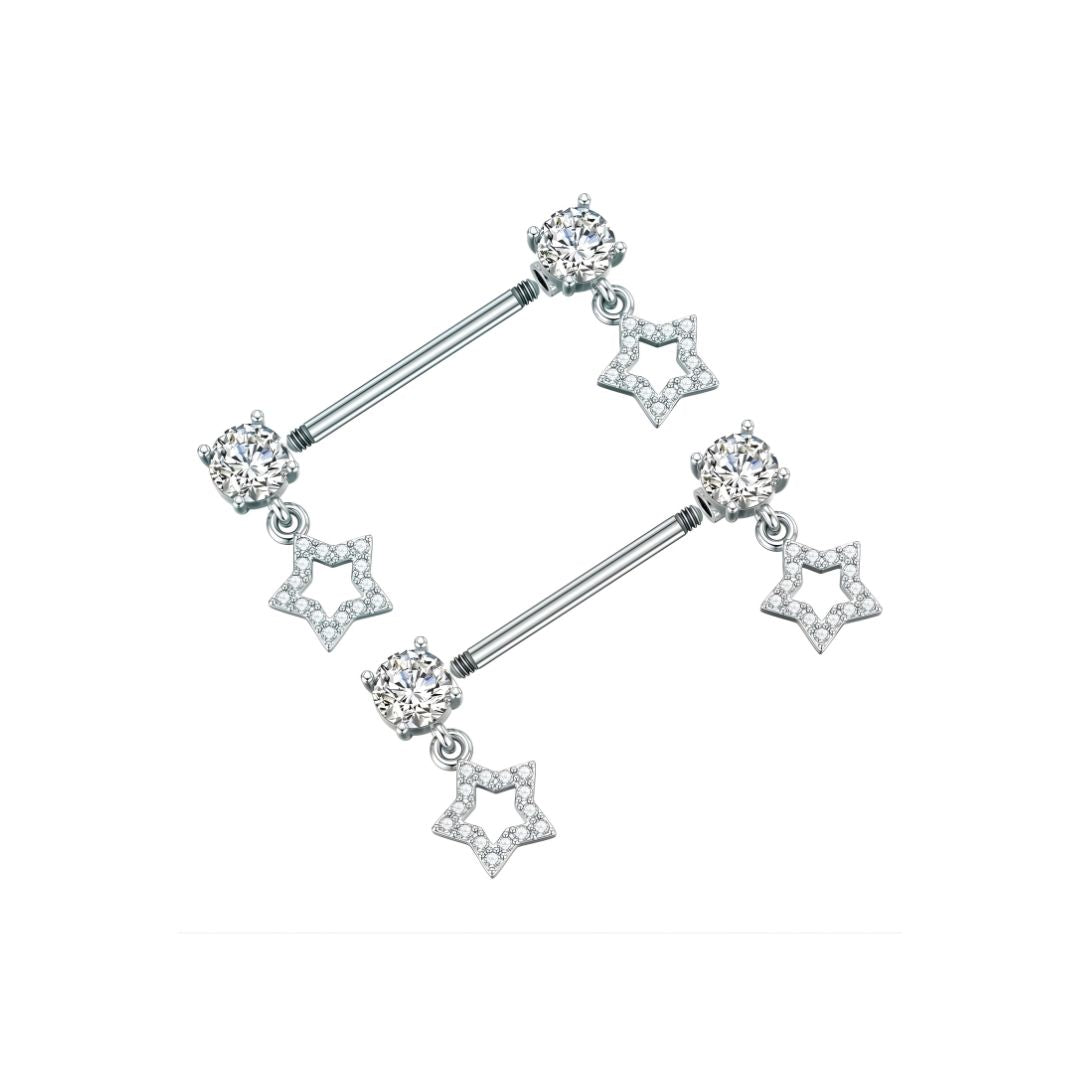 Silver barbell with star-shaped ends on a white background