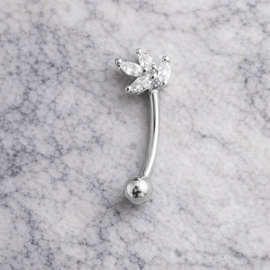 Silver eyebrow/rook bar with sparkly zirconia - stainless steel