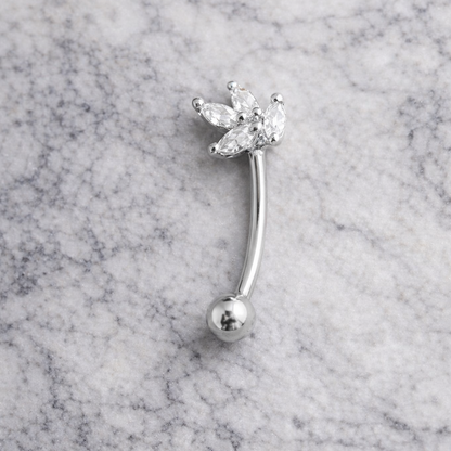 Silver eyebrow/rook bar with sparkly zirconia - stainless steel