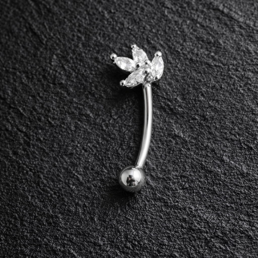 Silver eyebrow/rook piercing bar with sparkly zirconia