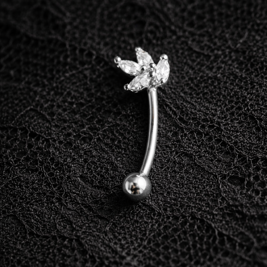 Silver eyebrow/rook piercing jewelry with zirconia