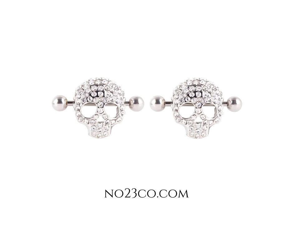 Skull Nipple Shields Silver with Inlaid Zirconia