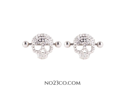 Skull Nipple Shields Silver with Inlaid Zirconia