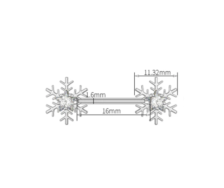 Snowflake Nipple Piercing 14G Surgical Steel 316L Silver Dimensions