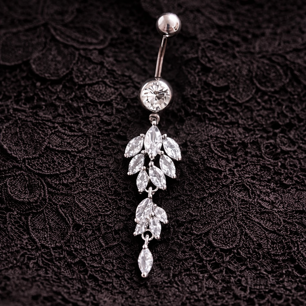 Navel Ring Belly Button Piercing Jewelry - 14G Silver Surgical Steel 316L