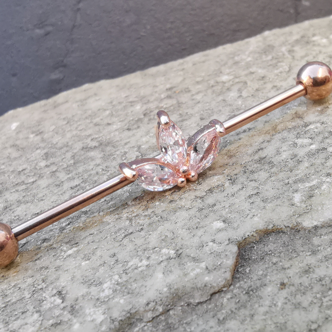 Stainless Steel Rose Gold Ear Curation Industrial Bar White 5A CZ