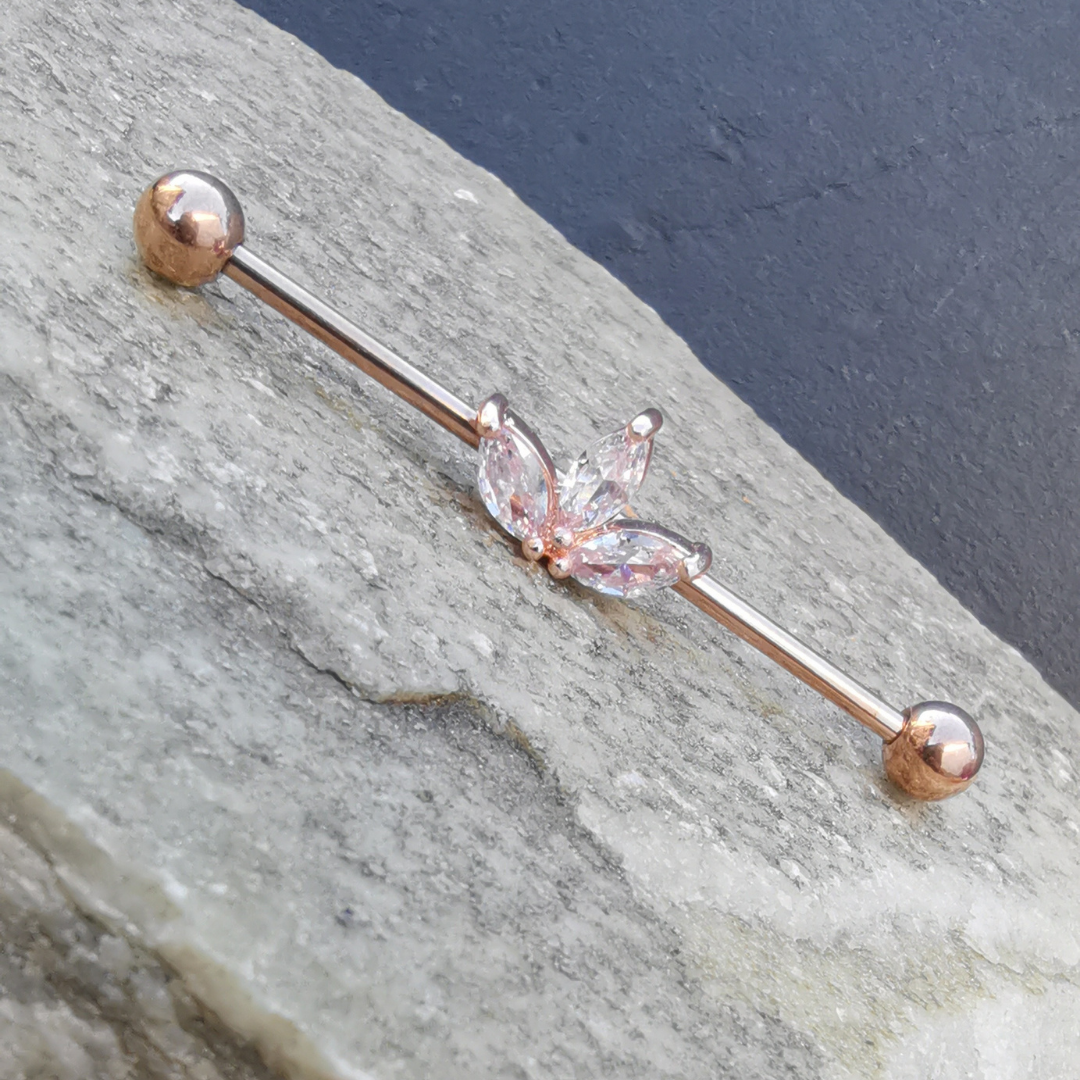 Stainless Steel Rose Gold Ear Curation Industrial Bar White 5A CZ