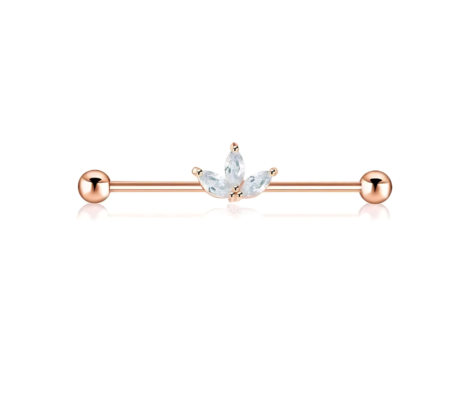 Stainless Steel Rose Gold Ear Curation Industrial Bar White 5A CZ