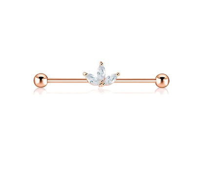 Stainless Steel Rose Gold Ear Curation Industrial Bar White 5A CZ