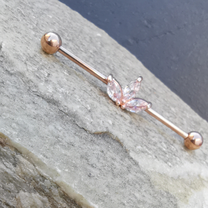 Stainless Steel Rose Gold Ear Curation Industrial Bar White 5A CZ