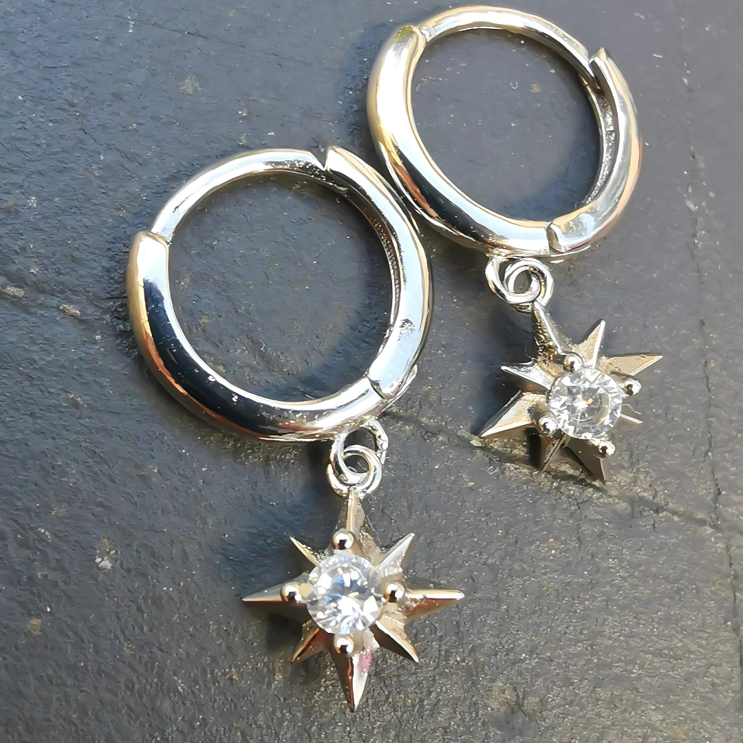 Star Droplets Earrings- 925 Sterling Silver Ear Piercing