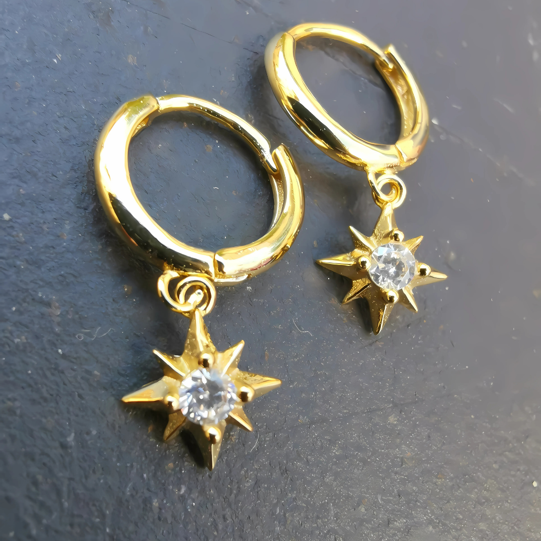 Star Droplets Earrings- 18K Gold Plated 925 Sterling Silver Ear Piercing