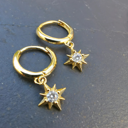 Star Droplets Earrings- 18K Gold Plated 925 Sterling Silver Ear Piercing