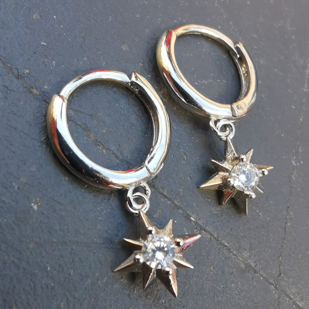 Star Droplets Earrings- 925 Sterling Silver Ear Piercing