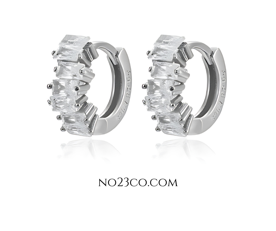 Sterling Silver Earrings with white Zirconia - No23Co