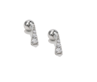 Triangle Silver Stainless Steel Ear Piercing White 5A Zirconia Stud Pair