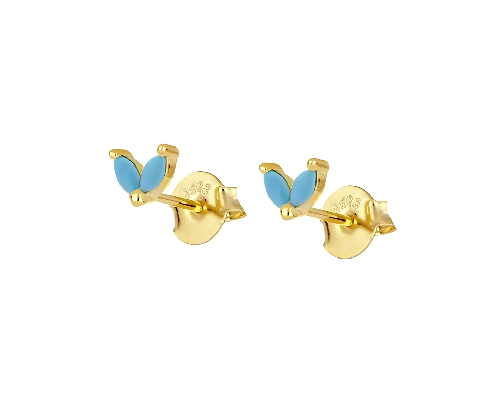 Turquoise Studs 18K Gold Plated 925 Sterling Silver Ear Piercing