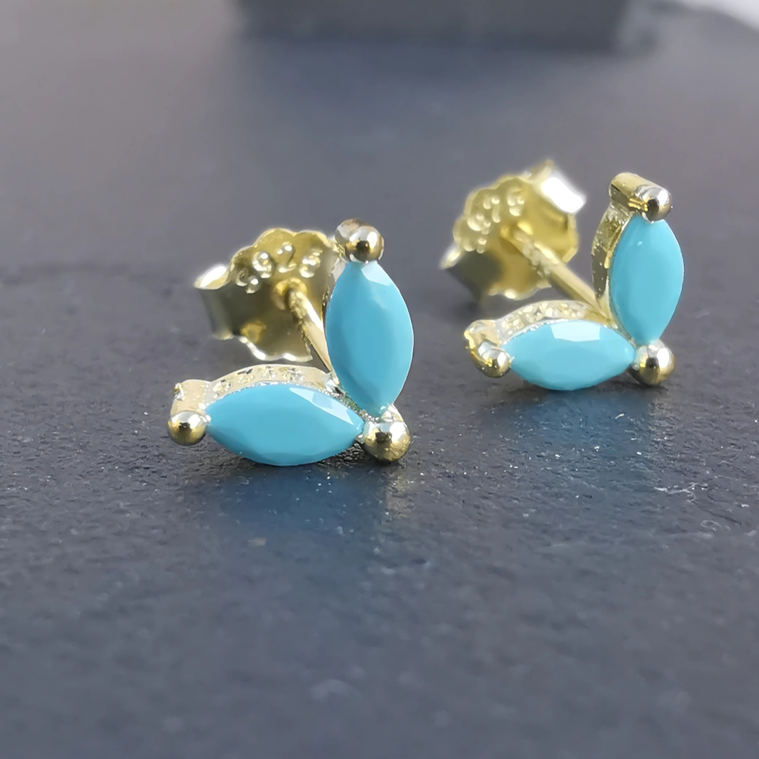 Turquoise Studs 18K Gold Plated 925 Sterling Silver Ear Piercing