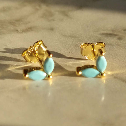 Turquoise Studs 18K Gold Plated 925 Sterling Silver Earring