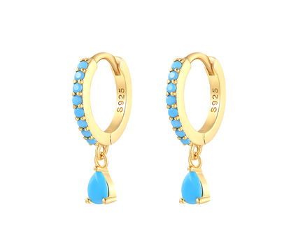 Turquoise Zirconia Droplet Ear Piercing Pair - 18K Gold Plated Sterling Silver 925