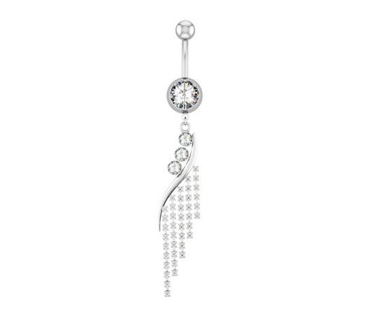 Silver Navel Ring with Long Dangle 14G