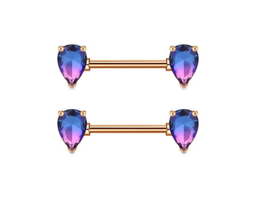 14G Surgical Steel 316L Nipple Bars Teardrops Purple Ombre Rose Gold-NO23CO