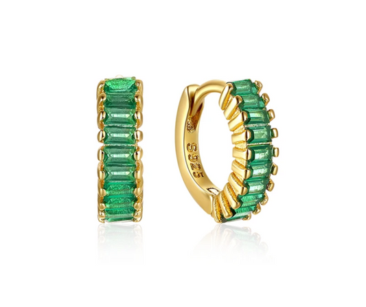 Green CZ Sparkle 18K Gold Plated Sterling Silver Huggies
