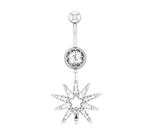 14G Navel Piercing with Dangle Star Surgical Steel 316L Silver