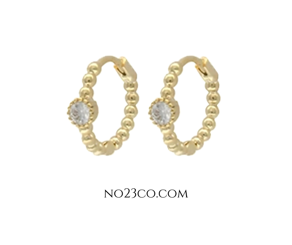 White Zirconia Tiny Hoop Earrings Piercing Pair - 18K Gold Plated Sterling Silver 925 - No23Co