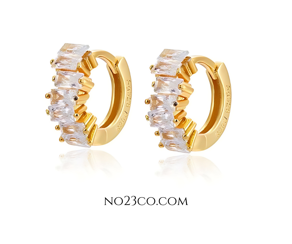 White and Gold Earring Huggies - No23Co